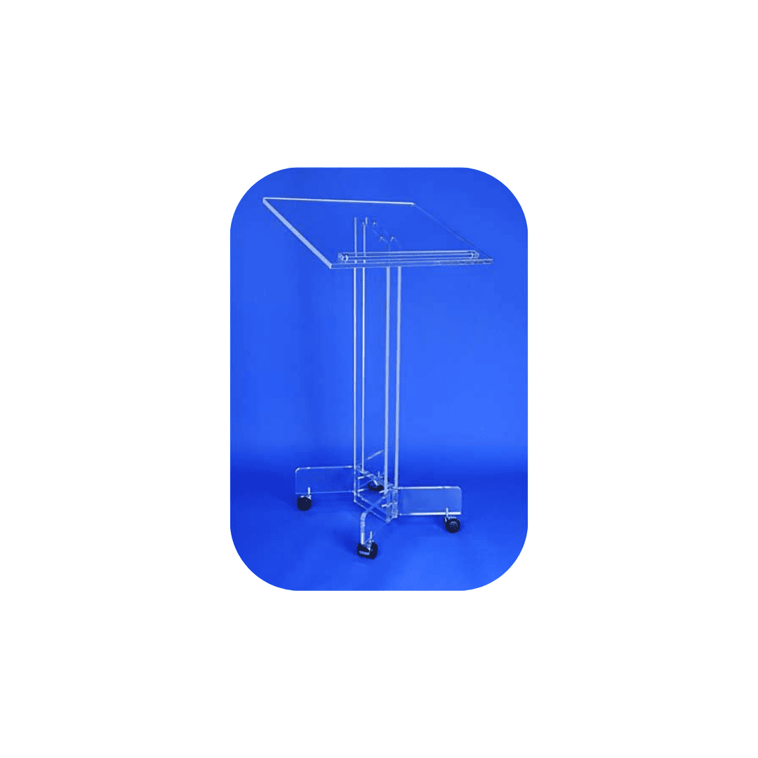 Pupitre à roulettes en plexiglas pour discours mobiles