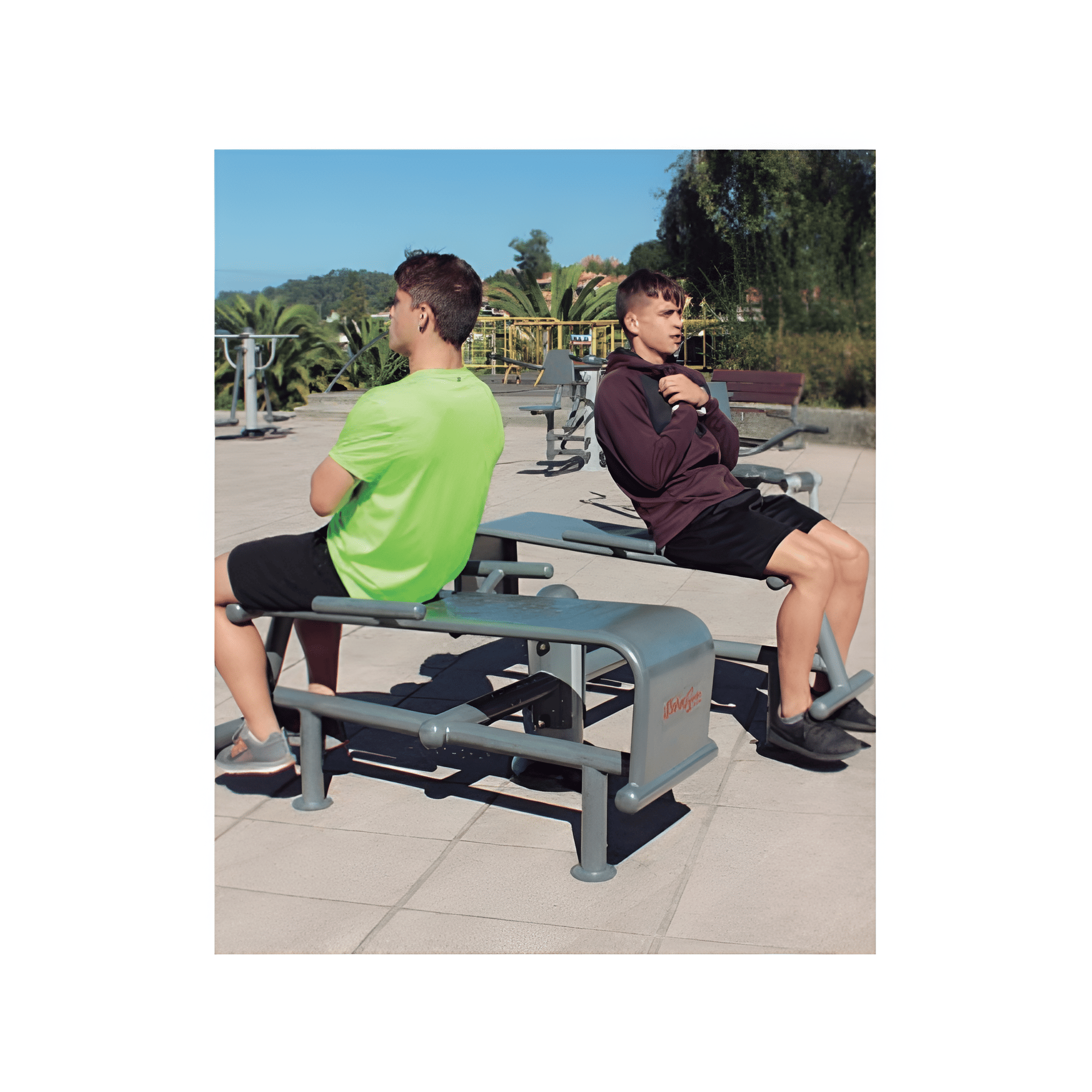 Double banc abdominaux acier pour parcours sportif