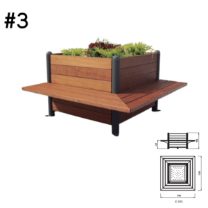 Jardinière urbaine avec banc intégré en bois