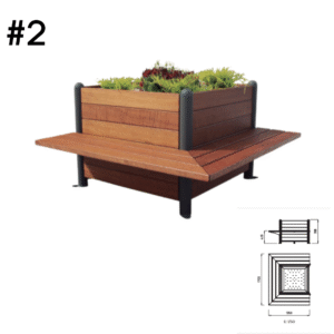 Jardinière urbaine avec assise en bois