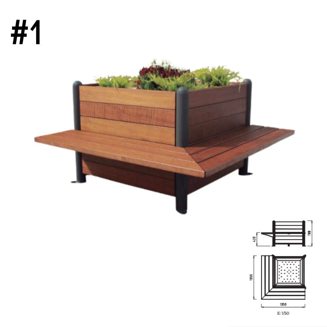 Banc jardinière urbain en bois et acier