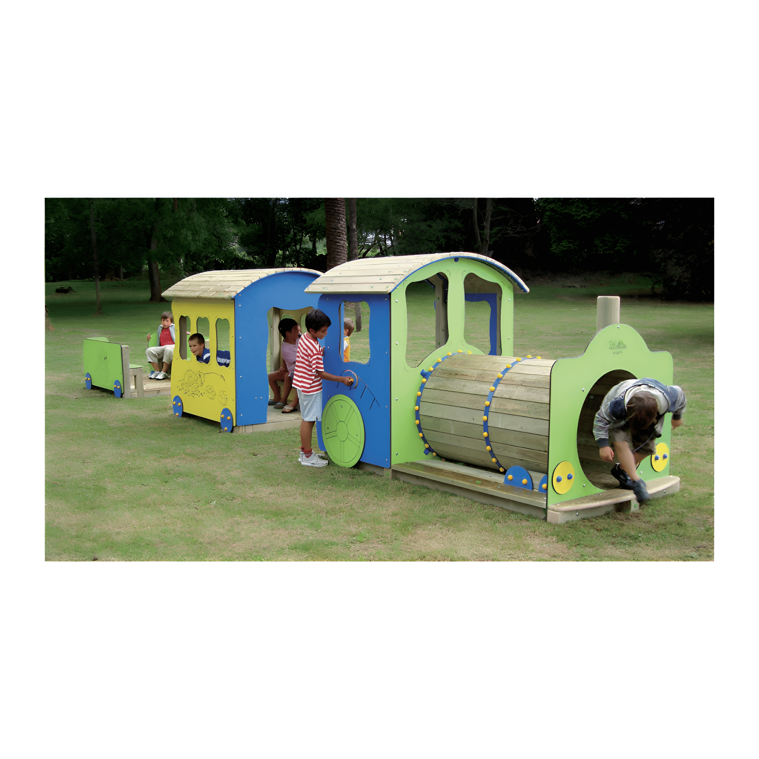 Train ludique en bois pour aire de jeux