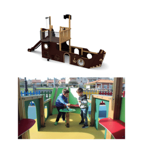 Jeu multi-activités galion pirate en bois pour aire de jeux