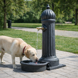 borne fontaine extérieure pour chiens fonte noir parc mobilier urbain eau publique