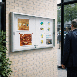 Vitrine affichage extérieure coulissante Classique en aluminium avec portes coulissantes sécurisées, formats de 8 à 30 A4, fixation murale intérieure