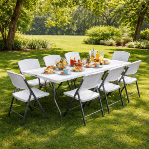 Table rectangulaire pliante en 2 – 183 x 76 cm (8 personnes)