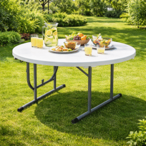 Table ronde pliante en 2 – Ø 152 cm – 6 personnes