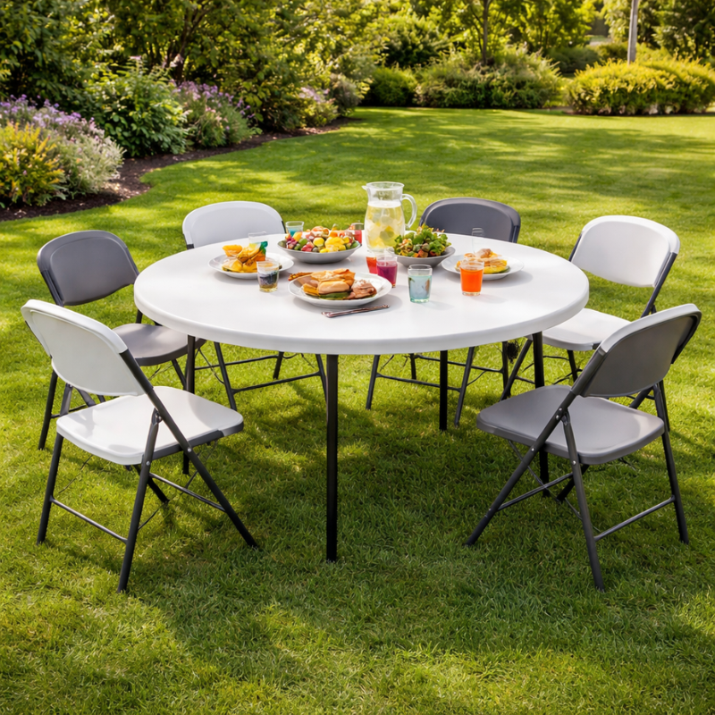 Table ronde pliante en 2 – Ø122 cm – 4 personnes